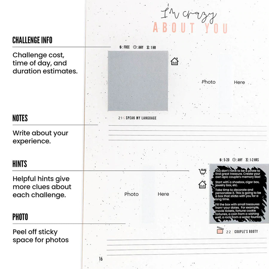 Each challenge contains hints that let you know a little bit about the challenge before you scratch it off.